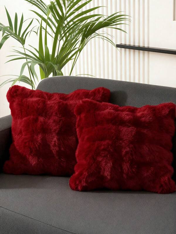 1pc Solid Color Plush Cushion Cover, Multi-Color Options, Faux Fur Cozy Soft Striped Decorative Throw Pillow Cover, Suitable For Living Room, Bedroom, Party Decoration,Insert Not Included, Fits 12x20/16x16/18x18 Inch, Back To School, Machine Washable