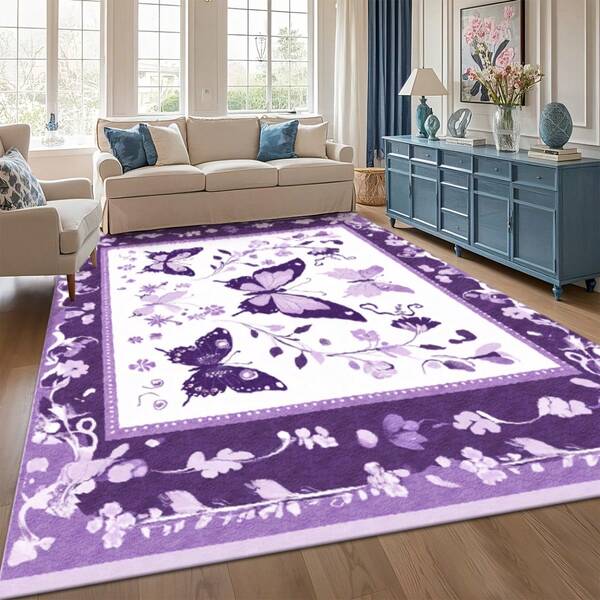 Modern Elegant Floral And Butterflys Flannel Material Flannel Area Rug Door Mats Outdoor Carpet Comfortable Home Decor Mat Rubber Bottom Suitable Shopping Centers Game Room Living Rooms Bedrooms Offices Camping Daily Festivals Weddings Gymnasium Rug