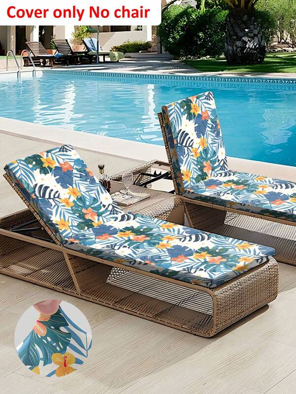 1pc Printed Milk Silk Beach Chair Cover, Removable & Washable Elastic Beach Chair Slipcover, Protective Cover For Pool, Beach